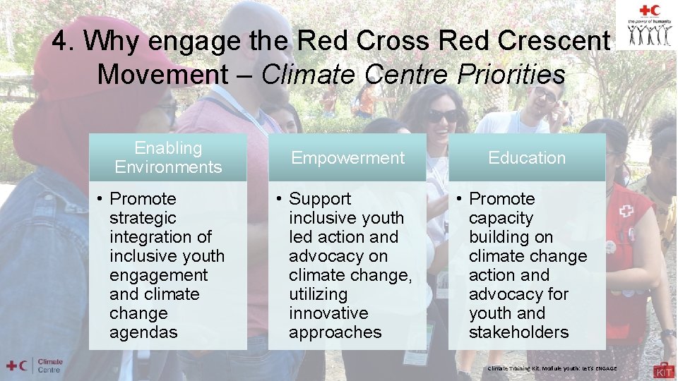 4. Why engage the Red Cross Red Crescent Movement – Climate Centre Priorities Enabling