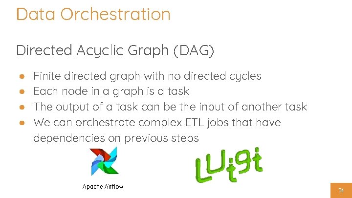 Data Orchestration Directed Acyclic Graph (DAG) ● ● Finite directed graph with no directed