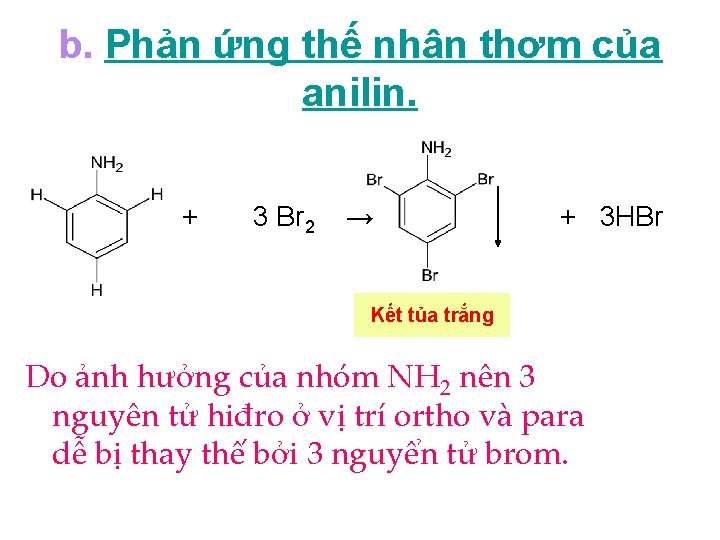 b. Phản ứng thế nhân thơm của anilin. + 3 Br 2 → +