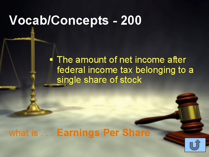 Vocab/Concepts - 200 § The amount of net income after federal income tax belonging