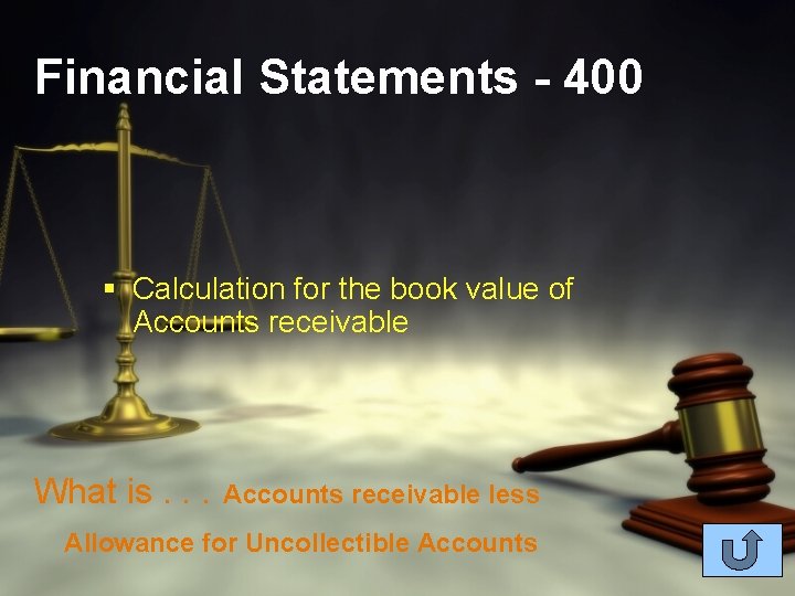 Financial Statements - 400 § Calculation for the book value of Accounts receivable What