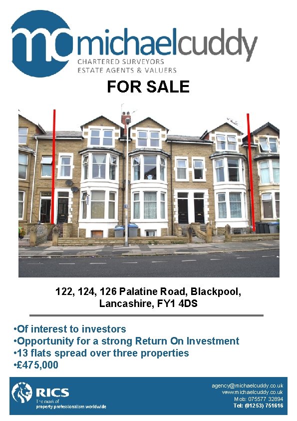 FOR SALE 122, 124, 126 Palatine Road, Blackpool, Lancashire, FY 1 4 DS •