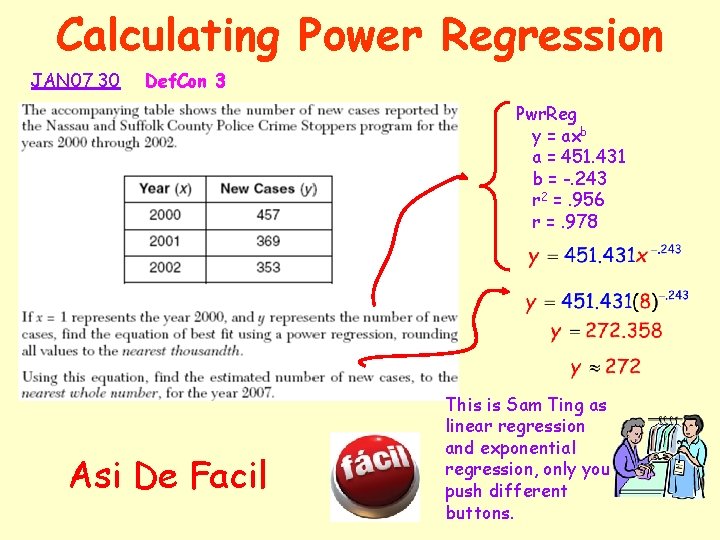 Calculating Power Regression JAN 07 30 Def. Con 3 Pwr. Reg y = axb