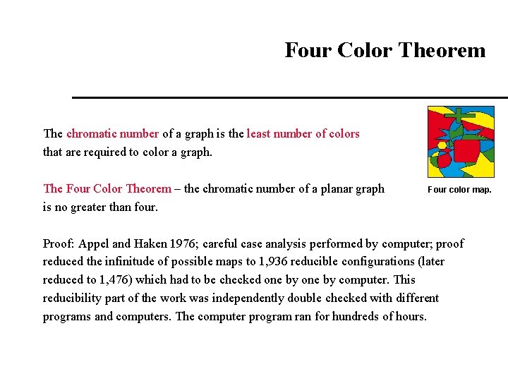 Four Color Theorem The chromatic number of a graph is the least number of