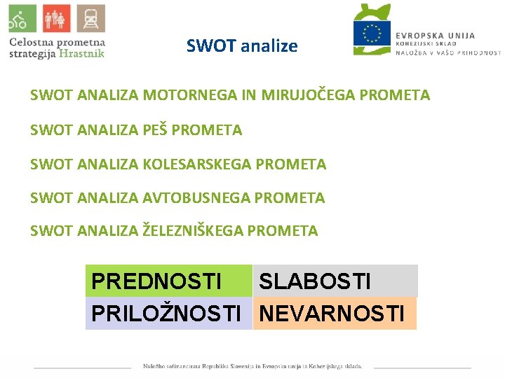 SWOT analize SWOT ANALIZA MOTORNEGA IN MIRUJOČEGA PROMETA SWOT ANALIZA PEŠ PROMETA SWOT ANALIZA