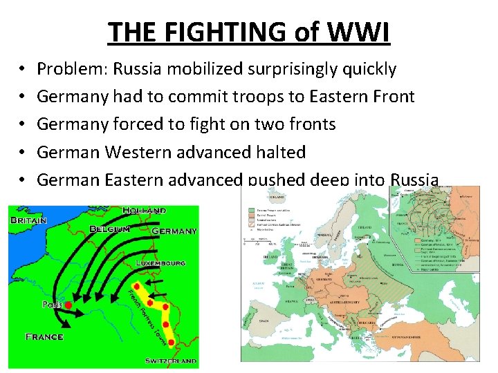 THE FIGHTING of WWI • • • Problem: Russia mobilized surprisingly quickly Germany had