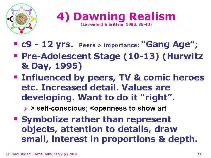 4) Dawning Realism (Löwenfeld & Brittain, 1982, 36 -40) § c 9 - 12 4) Dawning Realism (Löwenfeld & Brittain, 1982, 36 -40) § c 9 - 12