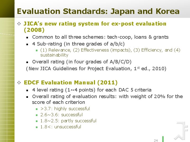 Evaluation Standards: Japan and Korea v JICA’s new rating system for ex-post evaluation (2008)