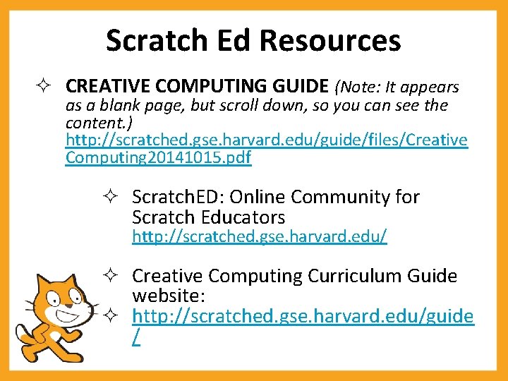 Scratch Ed Resources CREATIVE COMPUTING GUIDE (Note: It appears as a blank page, but