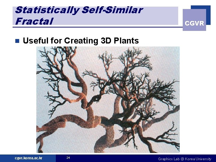 Statistically Self-Similar Fractal n CGVR Useful for Creating 3 D Plants cgvr. korea. ac.