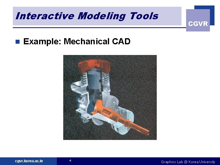 Interactive Modeling Tools n CGVR Example: Mechanical CAD cgvr. korea. ac. kr 4 Graphics