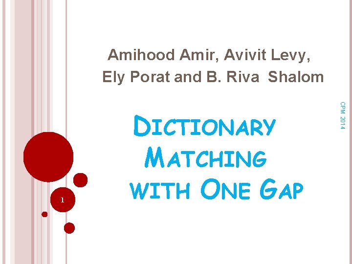 Amihood Amir, Avivit Levy, Ely Porat and B. Riva Shalom CPM 2014 1 DICTIONARY
