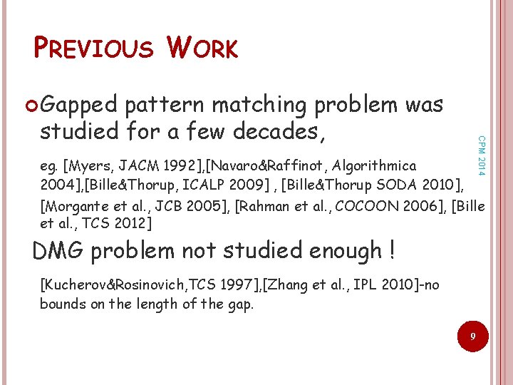 PREVIOUS WORK Gapped CPM 2014 pattern matching problem was studied for a few decades,