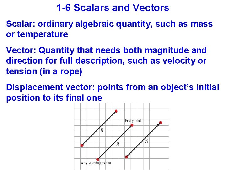 1 -6 Scalars and Vectors Scalar: ordinary algebraic quantity, such as mass or temperature