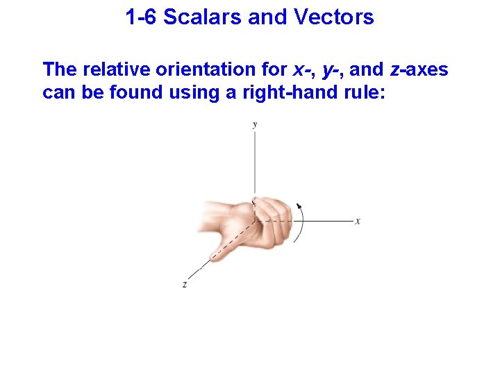 1 -6 Scalars and Vectors The relative orientation for x-, y-, and z-axes can