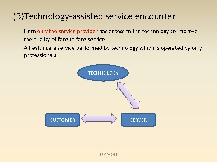 (B)Technology-assisted service encounter Here only the service provider has access to the technology to