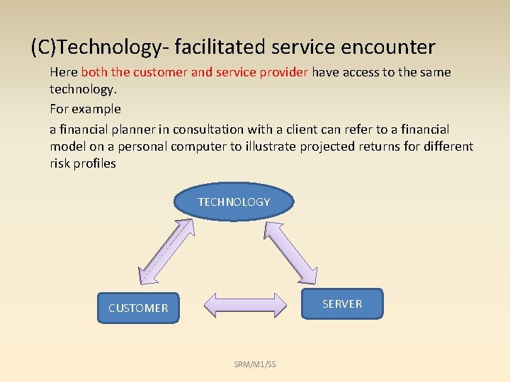 (C)Technology- facilitated service encounter Here both the customer and service provider have access to