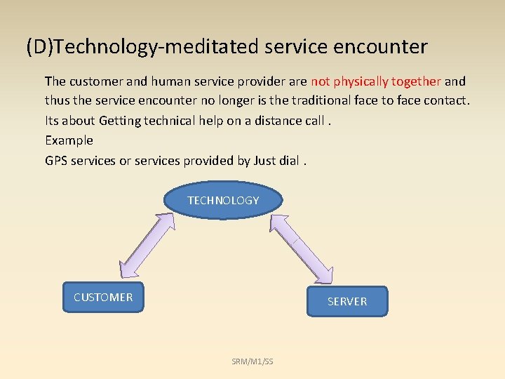 (D)Technology-meditated service encounter The customer and human service provider are not physically together and