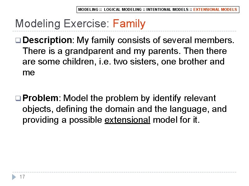 MODELING : : LOGICAL MODELING : : INTENTIONAL MODELS : : EXTENSIONAL MODELS Modeling