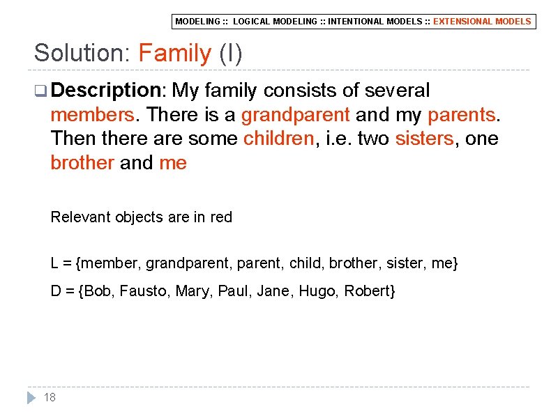 MODELING : : LOGICAL MODELING : : INTENTIONAL MODELS : : EXTENSIONAL MODELS Solution: