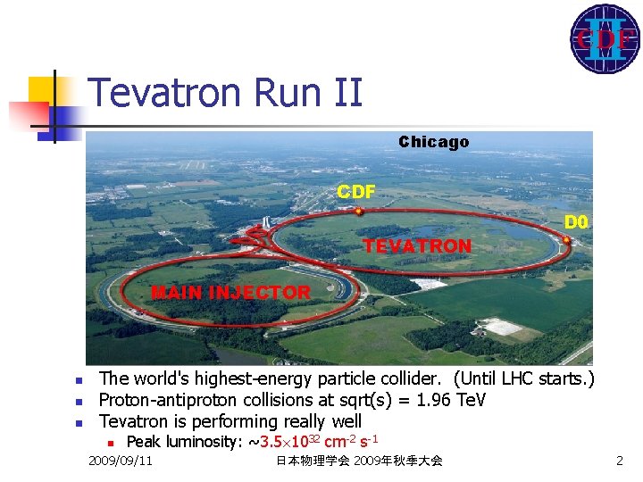 Tevatron Run II Chicago CDF TEVATRON D 0 MAIN INJECTOR n n n The