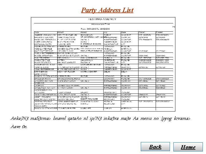 Party Address List Aeka]N 3 ma. S 3 rma> bnavel qata. Ao n. I