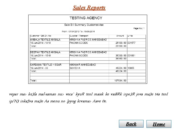 Sales Reports vepar ma> ke 3 la mal-saman nu> veca` kyu. R ten. I