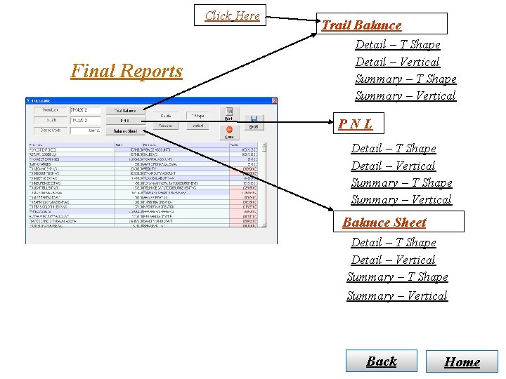 Click Here Final Reports Trail Balance Detail – T Shape Detail – Vertical Summary