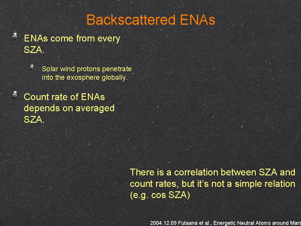 Backscattered ENAs come from every SZA. Solar wind protons penetrate into the exosphere globally.