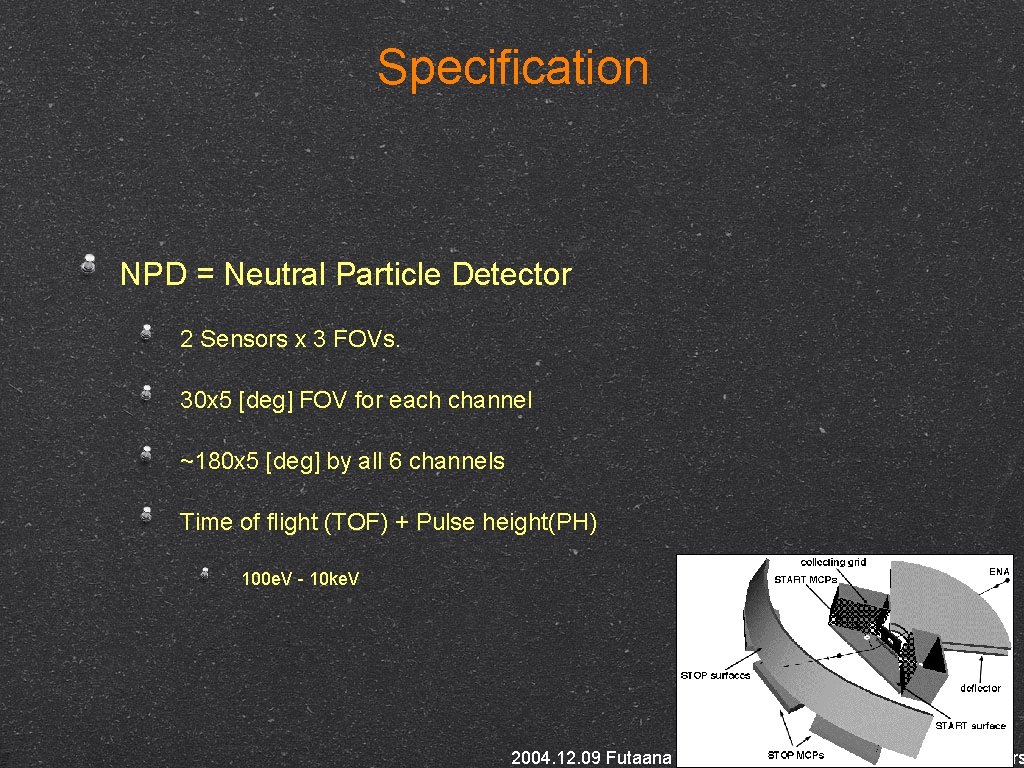 Specification NPD = Neutral Particle Detector 2 Sensors x 3 FOVs. 30 x 5