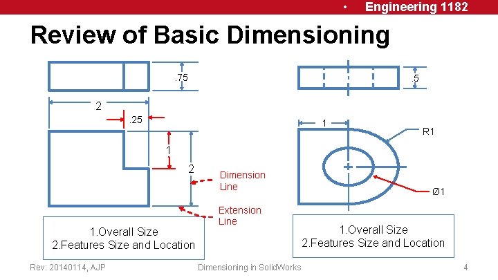  • Engineering 1182 Review of Basic Dimensioning. 75 . 5 2. 25 1