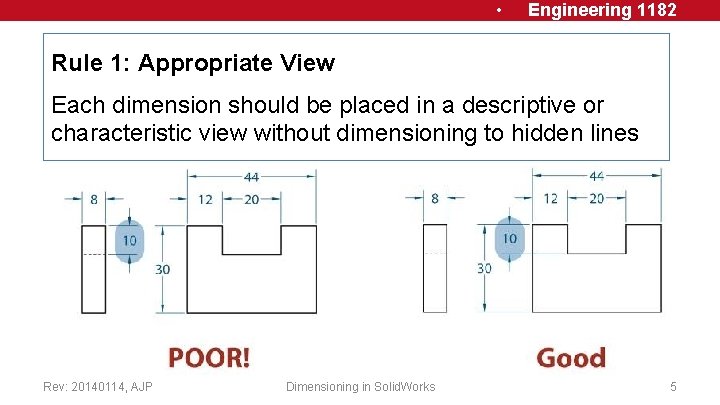  • Engineering 1182 Rule 1: Appropriate View Each dimension should be placed in