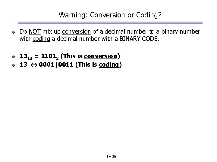 Warning: Conversion or Coding? Do NOT mix up conversion of a decimal number to