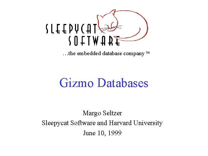 …the embedded database company tm Gizmo Databases Margo Seltzer Sleepycat Software and Harvard University