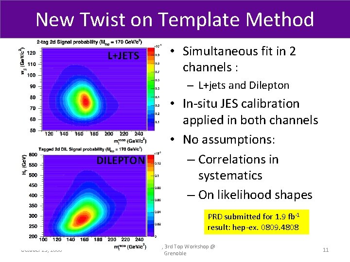 New Twist on Template Method L+JETS • Simultaneous fit in 2 channels : –
