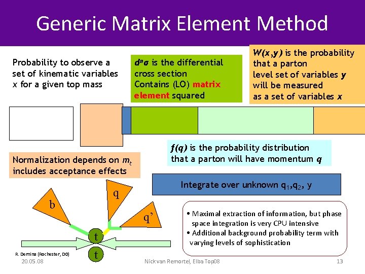 Generic Matrix Element Method Probability to observe a set of kinematic variables x for