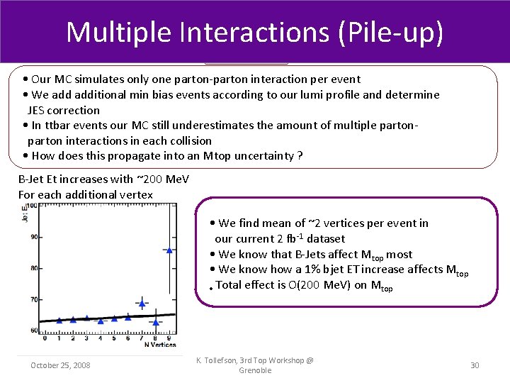 Multiple Interactions (Pile-up) Problem • Our MC simulates only one parton-parton interaction per event