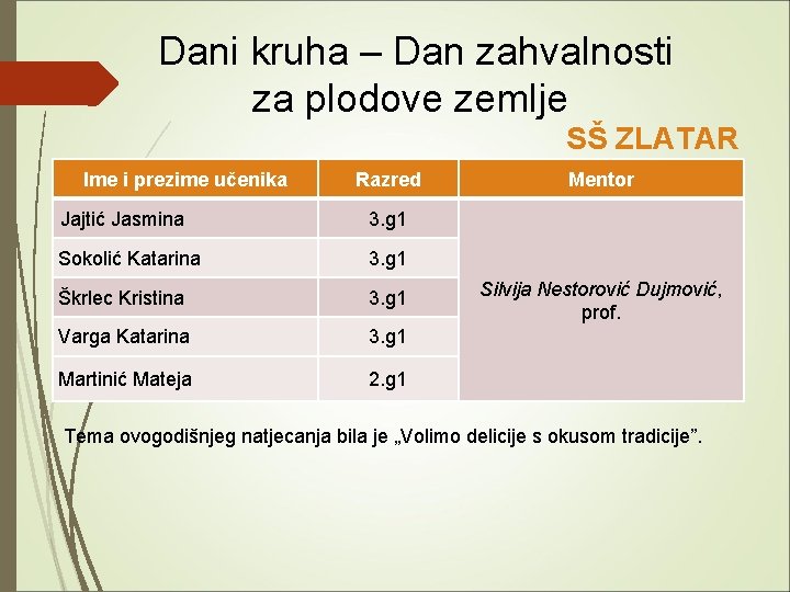  Dani kruha – Dan zahvalnosti za plodove zemlje SŠ ZLATAR Ime i prezime