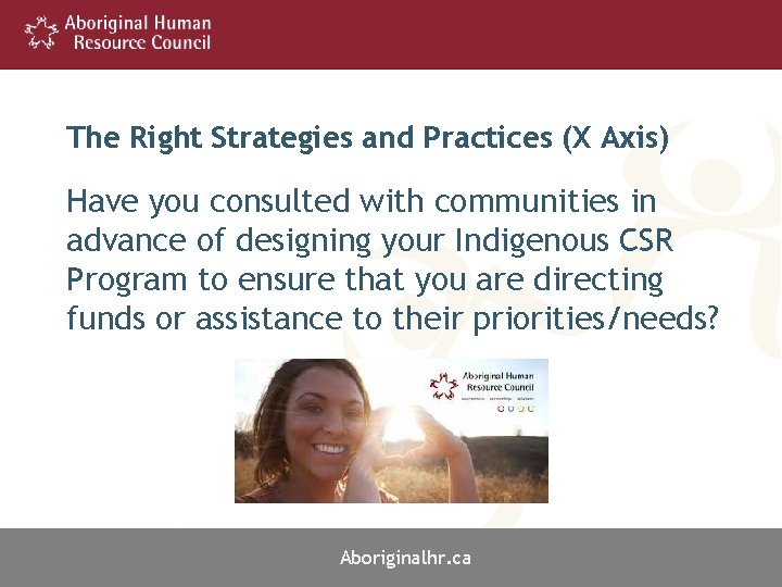 The Right Strategies and Practices (X Axis) Have you consulted with communities in advance