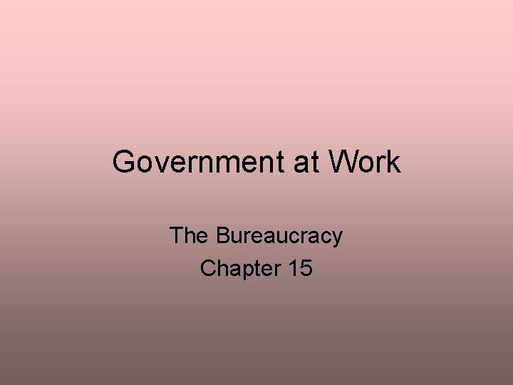 Government at Work The Bureaucracy Chapter 15 