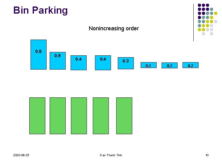 Bin Parking Nonincreasing order 0. 8 0. 5 0. 4 0. 3 0. 2