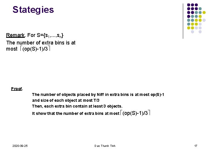 Stategies Remark. For S={s 1, . . . , sn} The number of extra