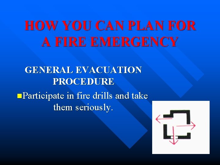 HOW YOU CAN PLAN FOR A FIRE EMERGENCY GENERAL EVACUATION PROCEDURE n. Participate in