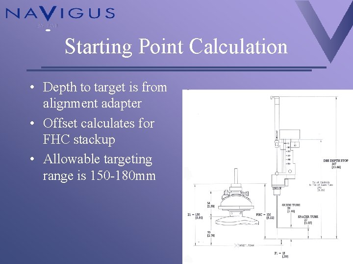 Starting Point Calculation • Depth to target is from alignment adapter • Offset calculates