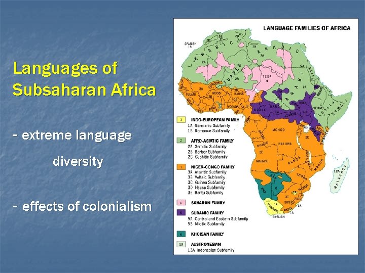 Languages of Subsaharan Africa - extreme language diversity - effects of colonialism 