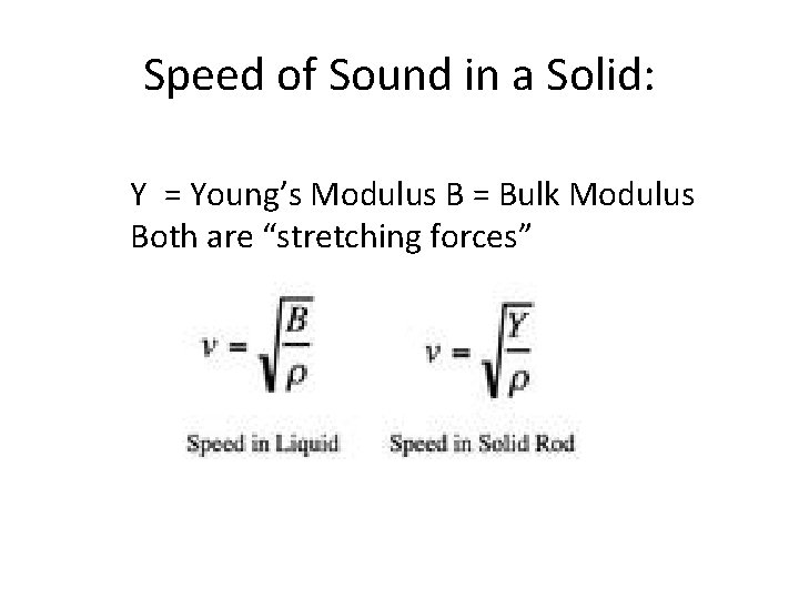 Speed of Sound in a Solid: Y = Young’s Modulus B = Bulk Modulus