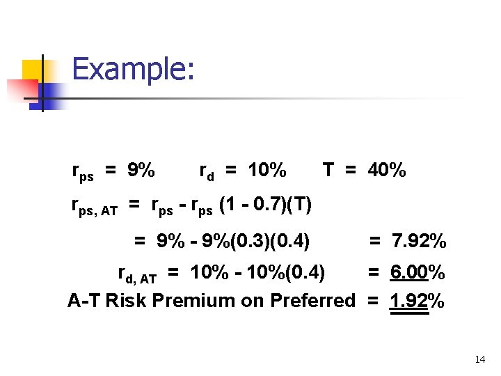 Example: rps = 9% rd = 10% T = 40% rps, AT = rps