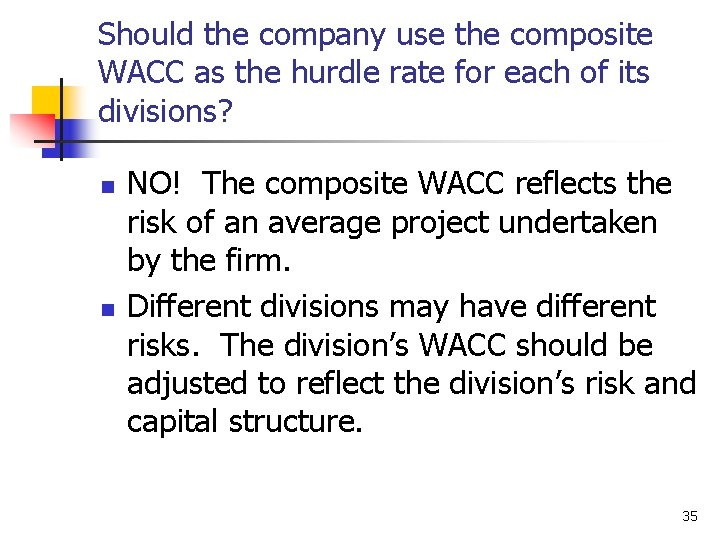 Should the company use the composite WACC as the hurdle rate for each of