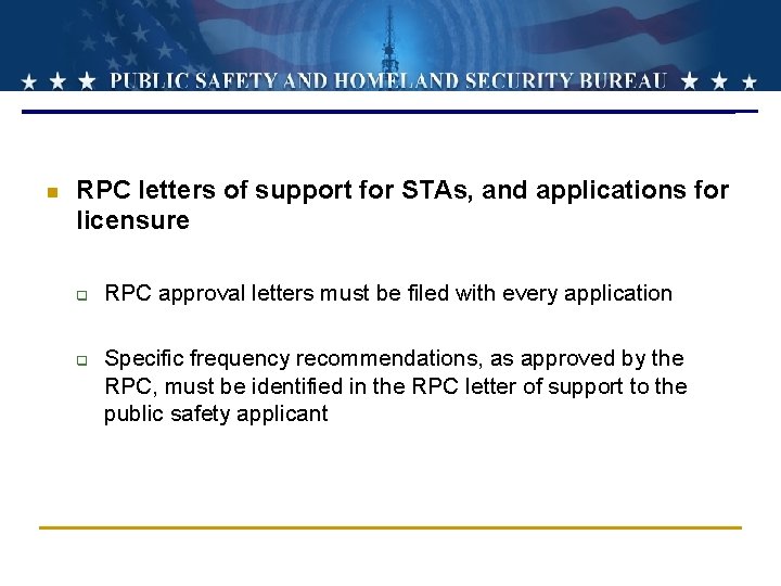 n RPC letters of support for STAs, and applications for licensure q q RPC n RPC letters of support for STAs, and applications for licensure q q RPC