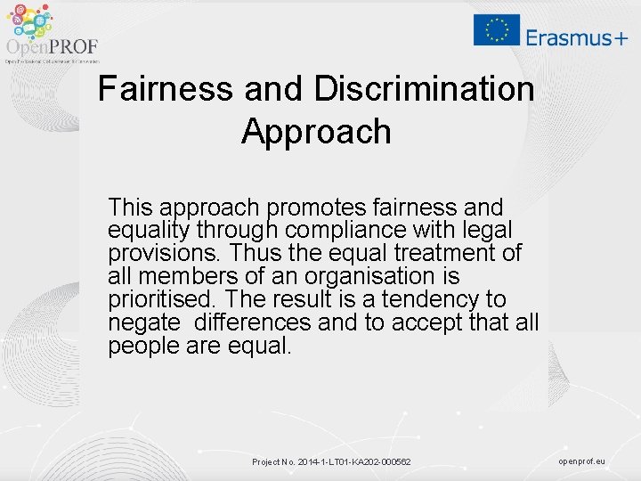 Fairness and Discrimination Approach This approach promotes fairness and equality through compliance with legal